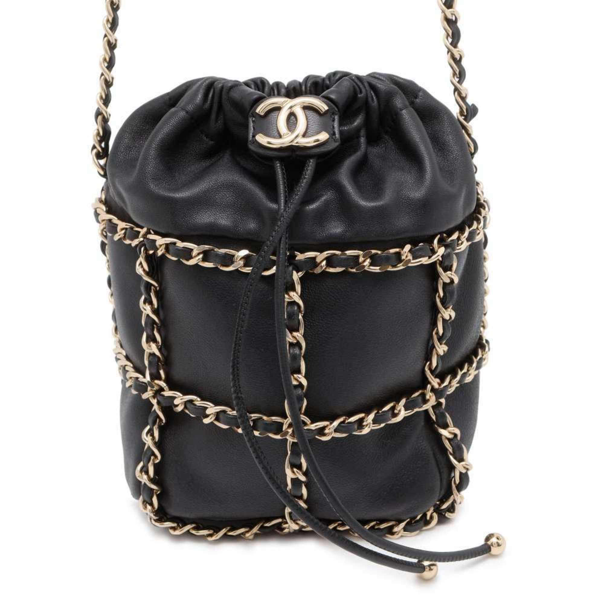 Chanel Chain Shoulder Bag Coco Mark Lambskin AS2314 CHANEL Black