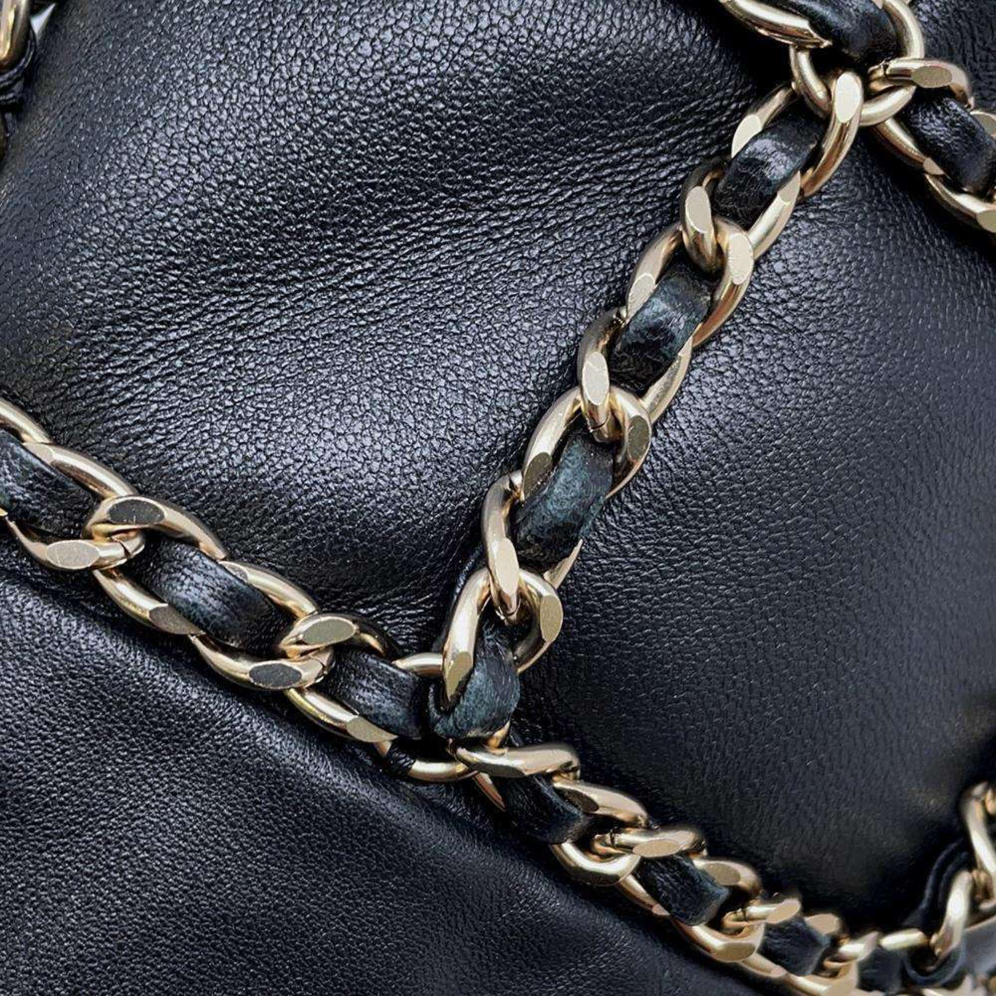 Chanel Chain Shoulder Bag Coco Mark Lambskin AS2314 CHANEL Black