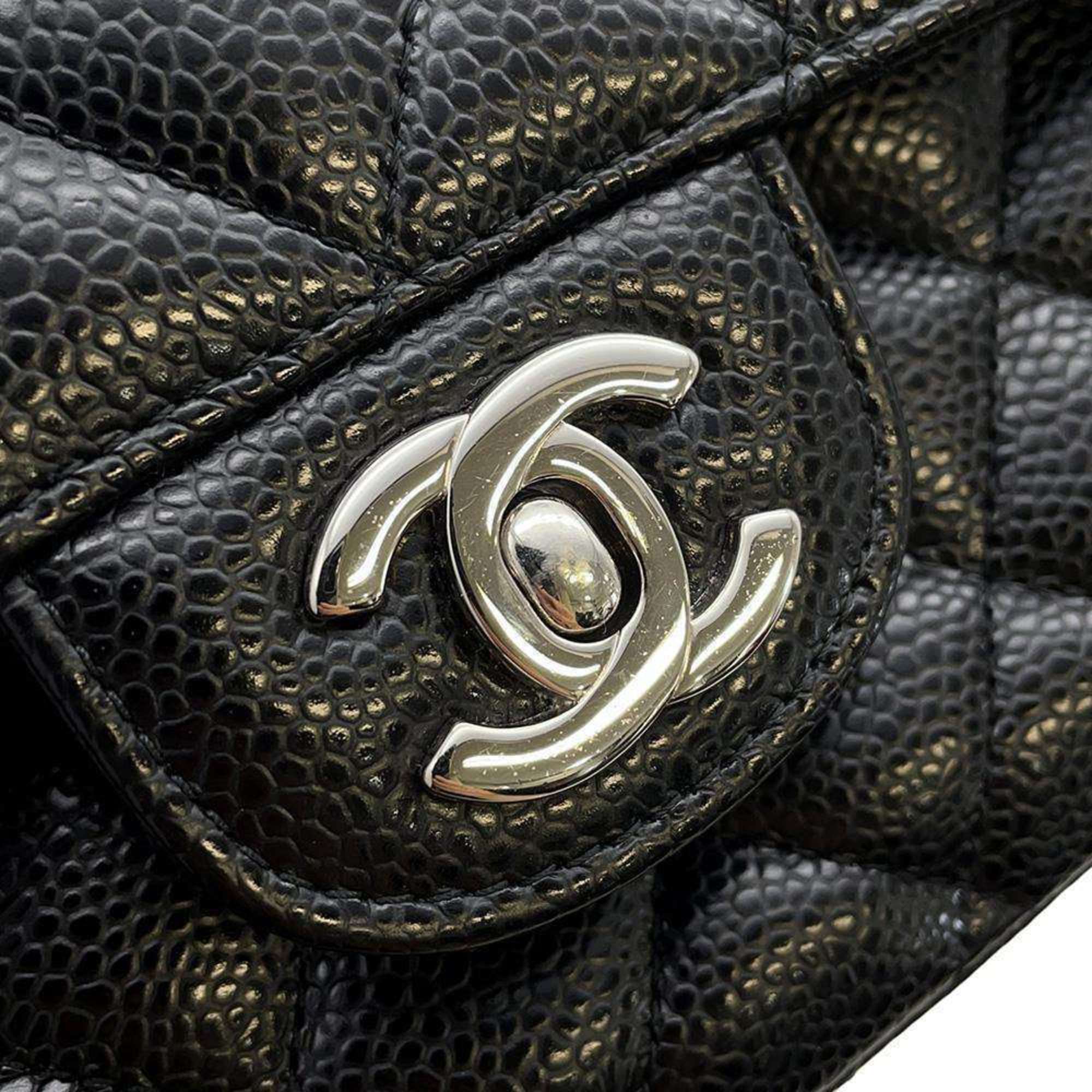 Chanel Chain Shoulder Bag Matelasse 25 Coco Mark Caviar Skin Double A01112 Black