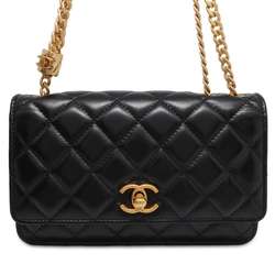 Chanel Chain Wallet Coco Mark Matelasse Lambskin CHANEL Black