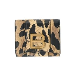 BALENCIAGA Leopard Print 660198 Unisex Leather Tri-fold Wallet