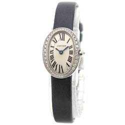 Cartier WB520027 Baignoire Watch, 18K White Gold, Leather, Diamonds, Women's CARTIER