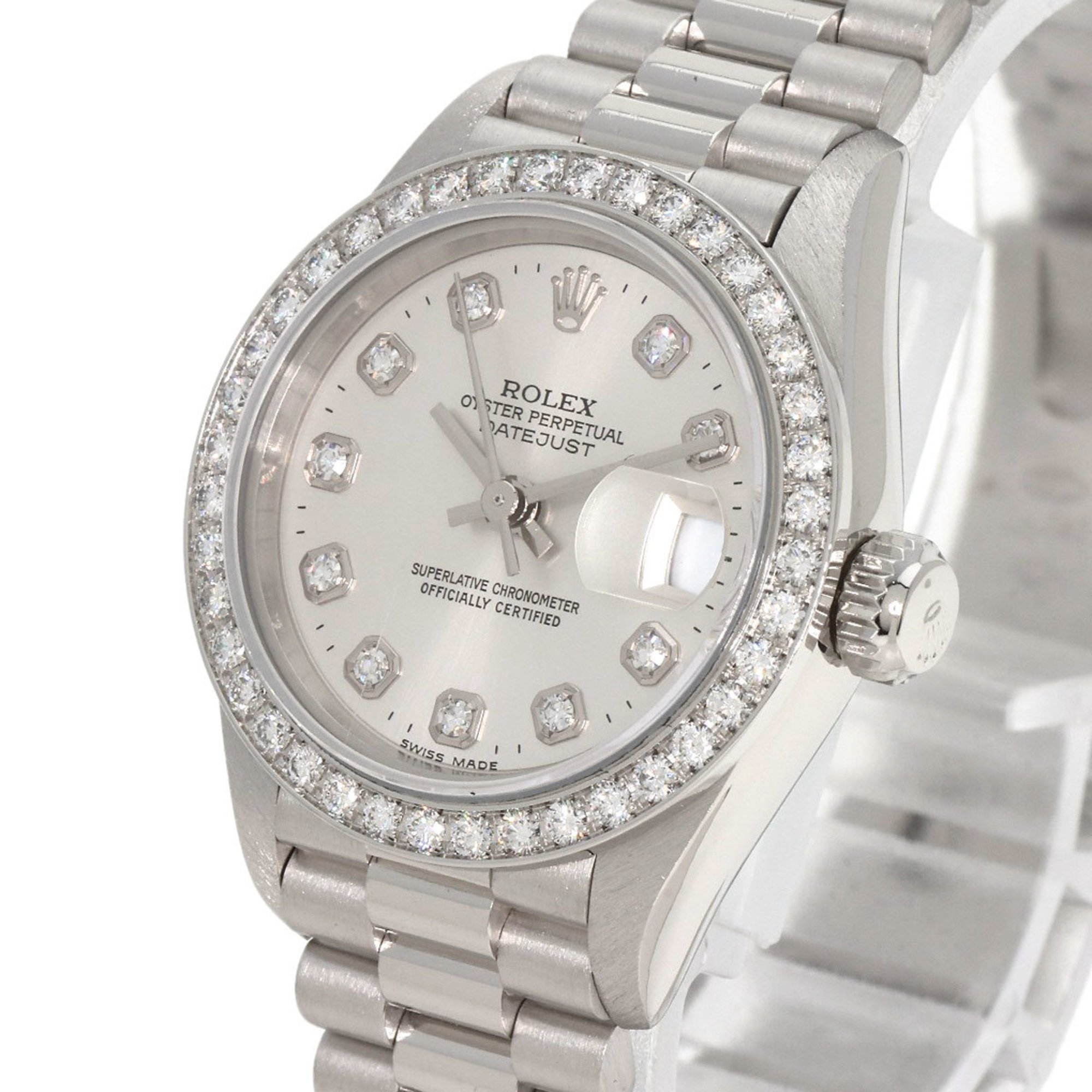 Rolex 69136G Datejust Bezel 10P Diamond Watch Platinum PT Ladies ROLEX