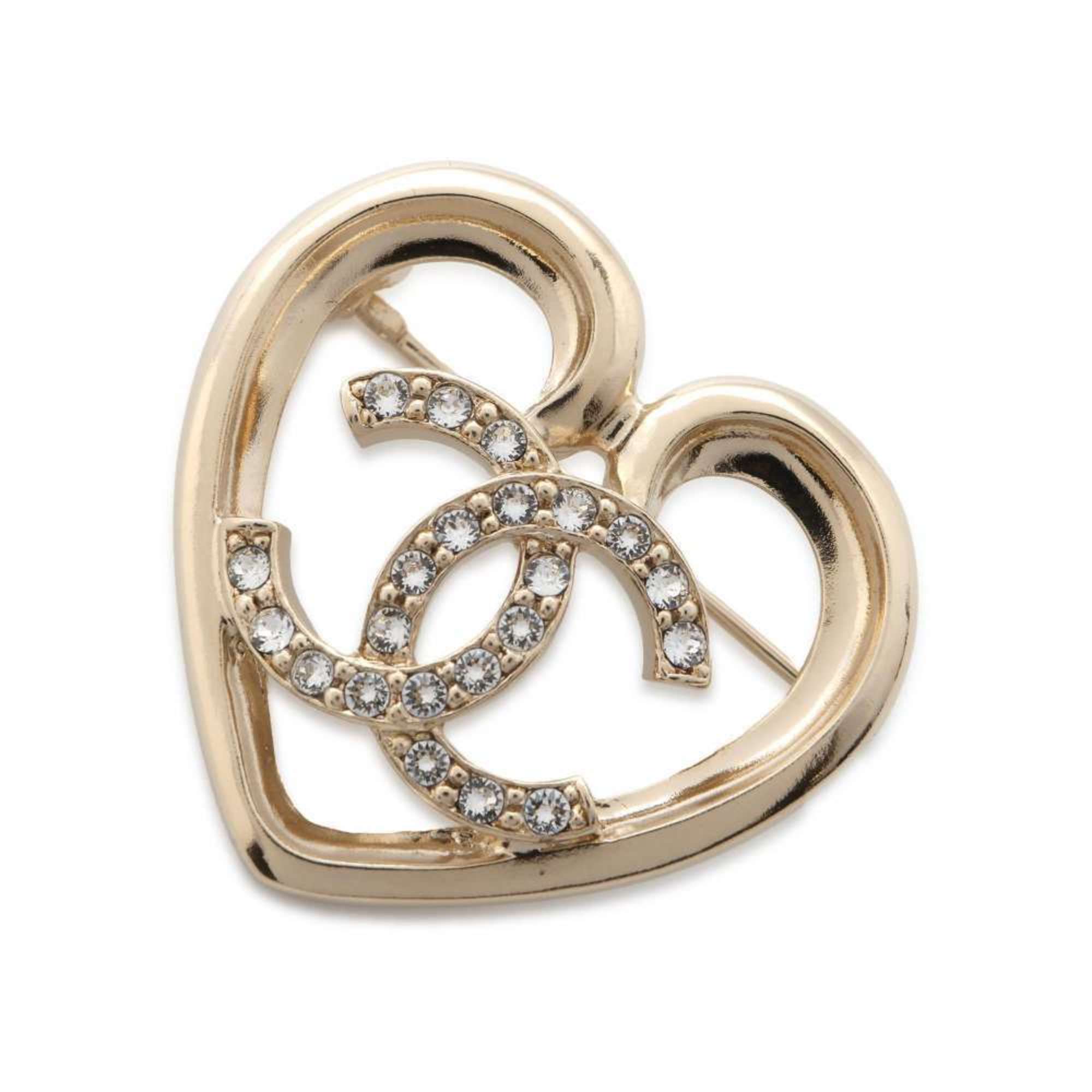 Chanel Brooch Coco Mark Heart Rhinestone P23 C ABA093 CHANEL