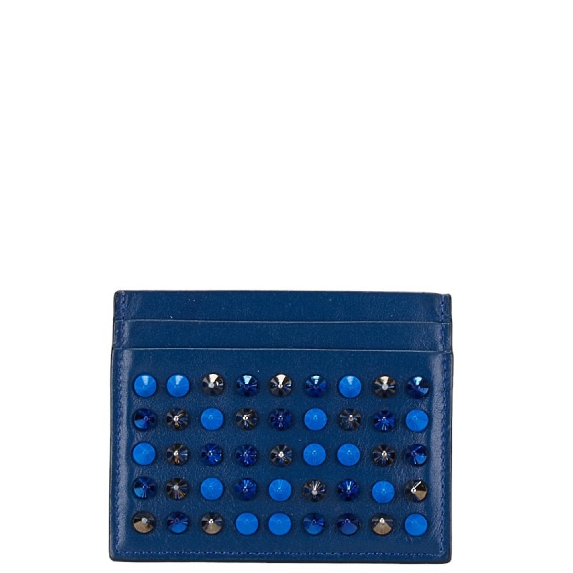 Christian Louboutin Studded Card Case Blue Leather Men's