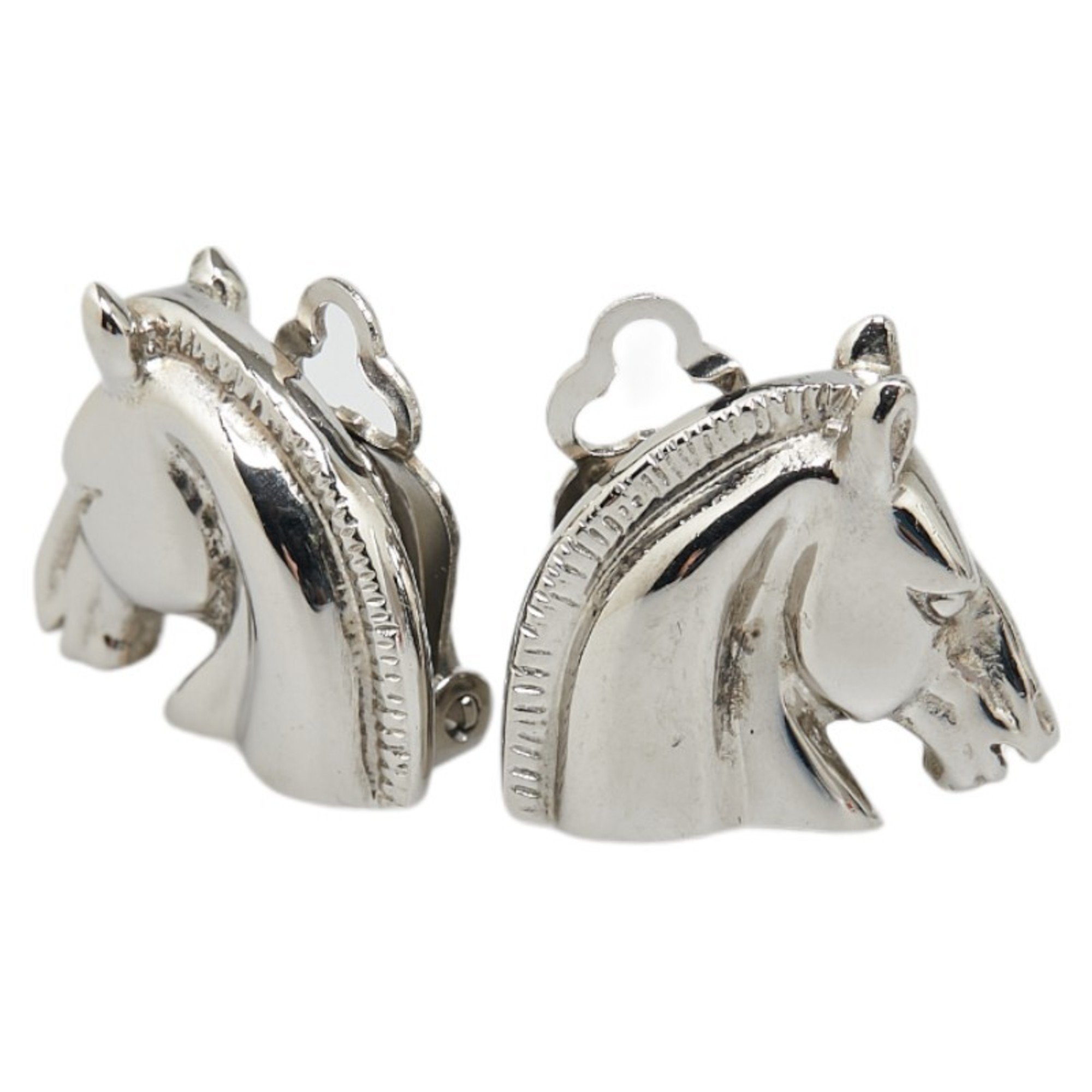 Hermes Horse Motif Earrings Silver Metal Women's HERMES