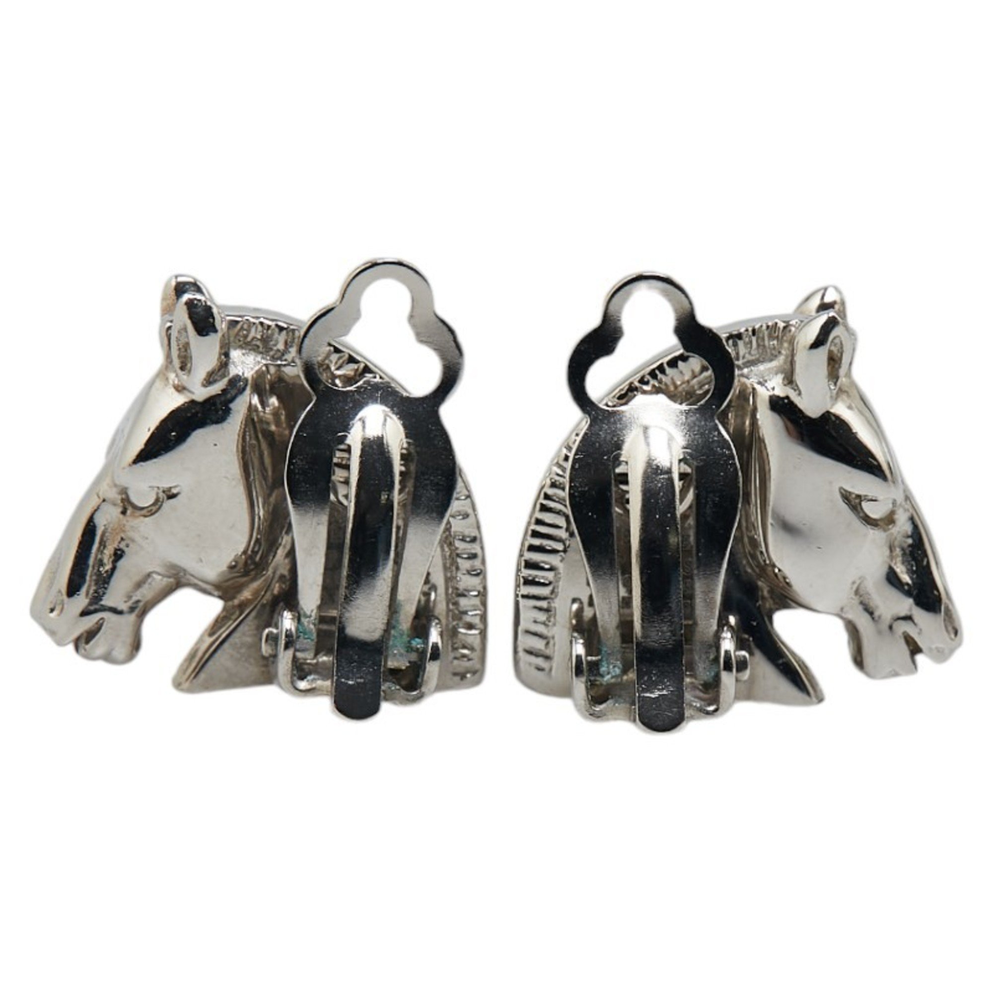 Hermes Horse Motif Earrings Silver Metal Women's HERMES