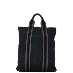 Hermes Foul Tote Cabas Handbag Bag Black Grey Canvas Women's HERMES