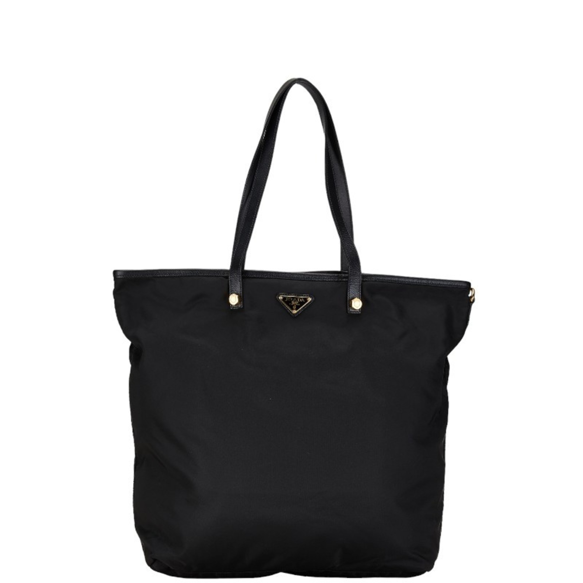 Prada Triangle Plate Pierrot Tote Bag Black Nylon Leather Women's PRADA