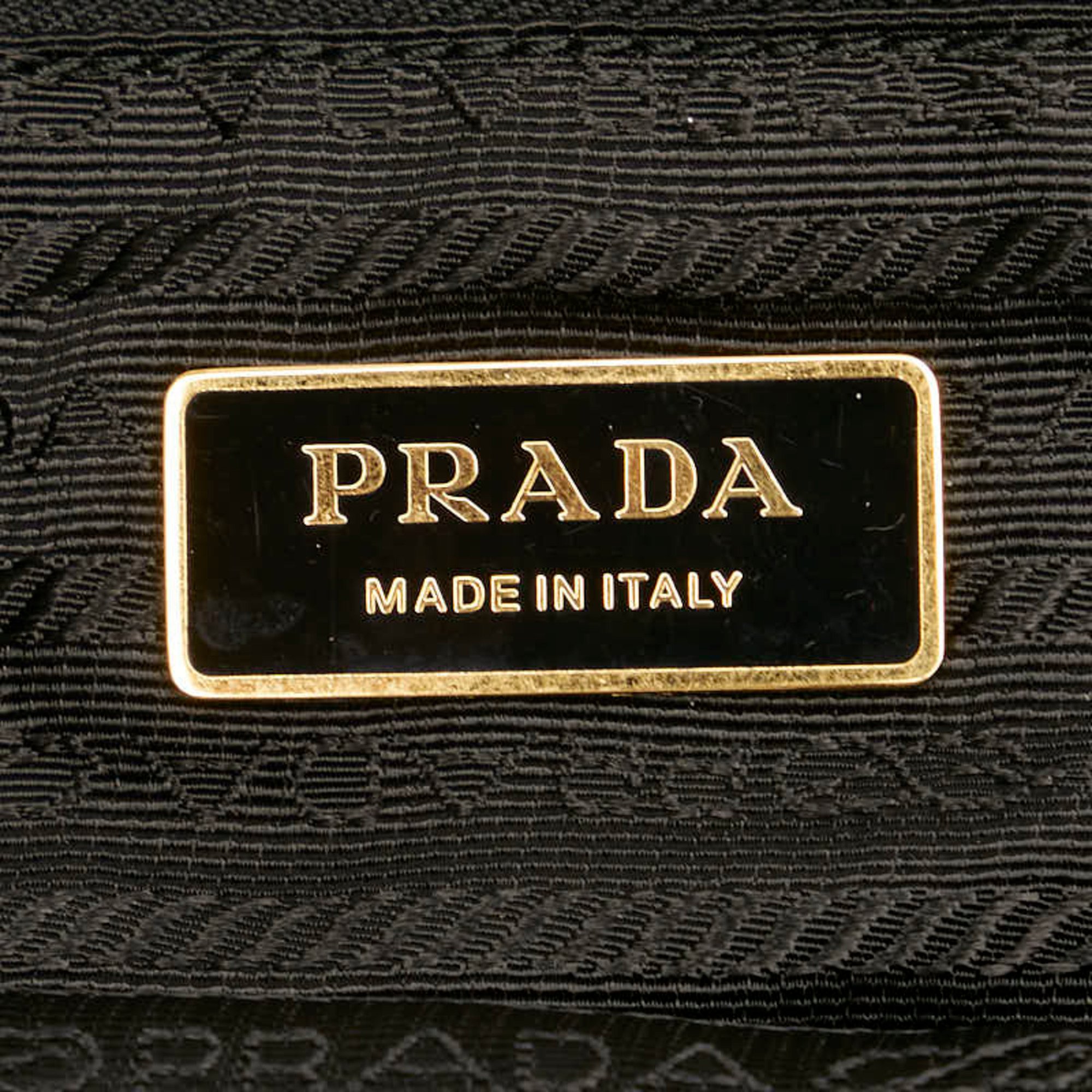 Prada Triangle Plate Pierrot Tote Bag Black Nylon Leather Women's PRADA