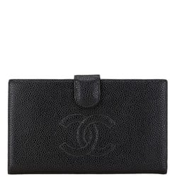 CHANEL Coco Mark Long Wallet Black Caviar Skin Women's