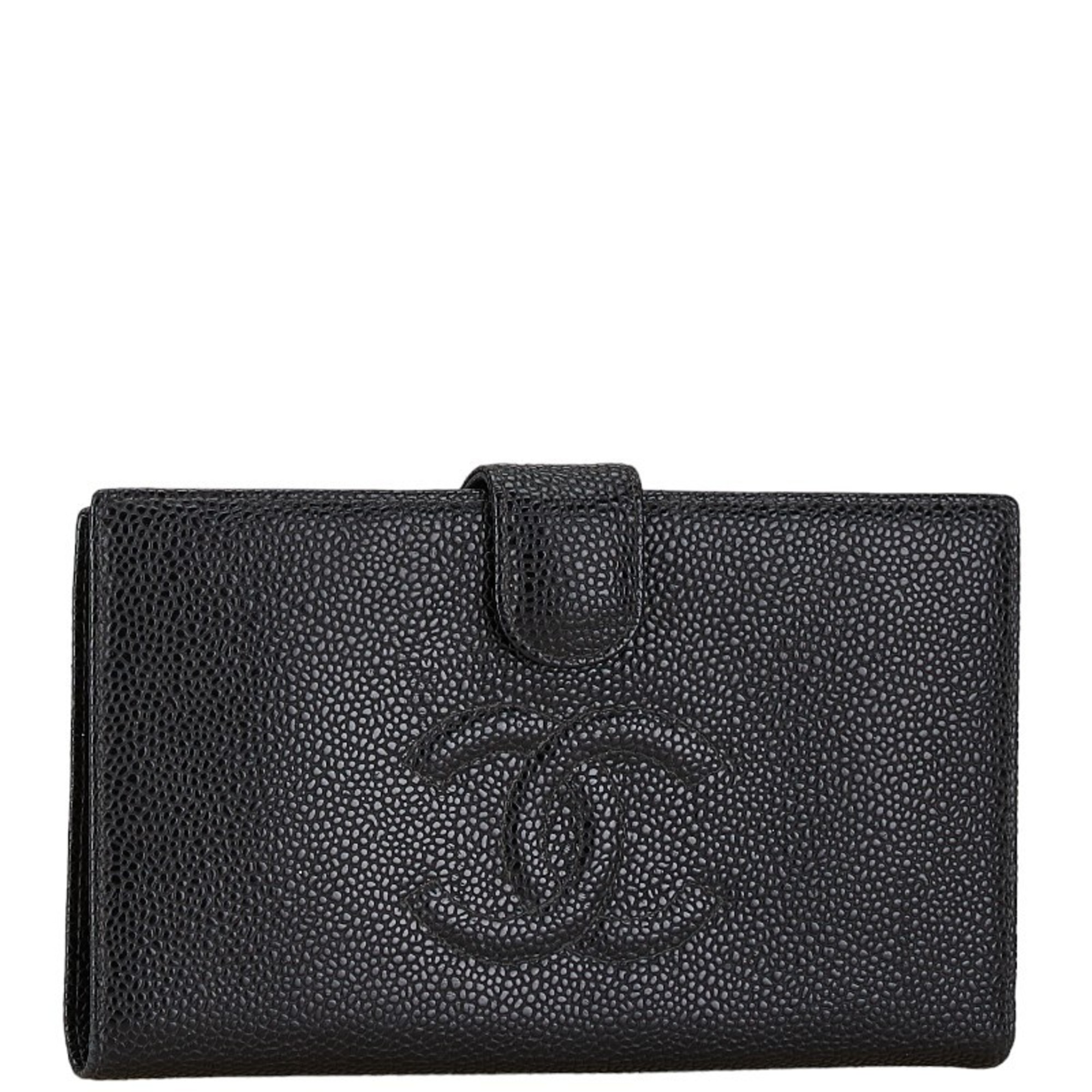 CHANEL Coco Mark Long Wallet Black Caviar Skin Women's