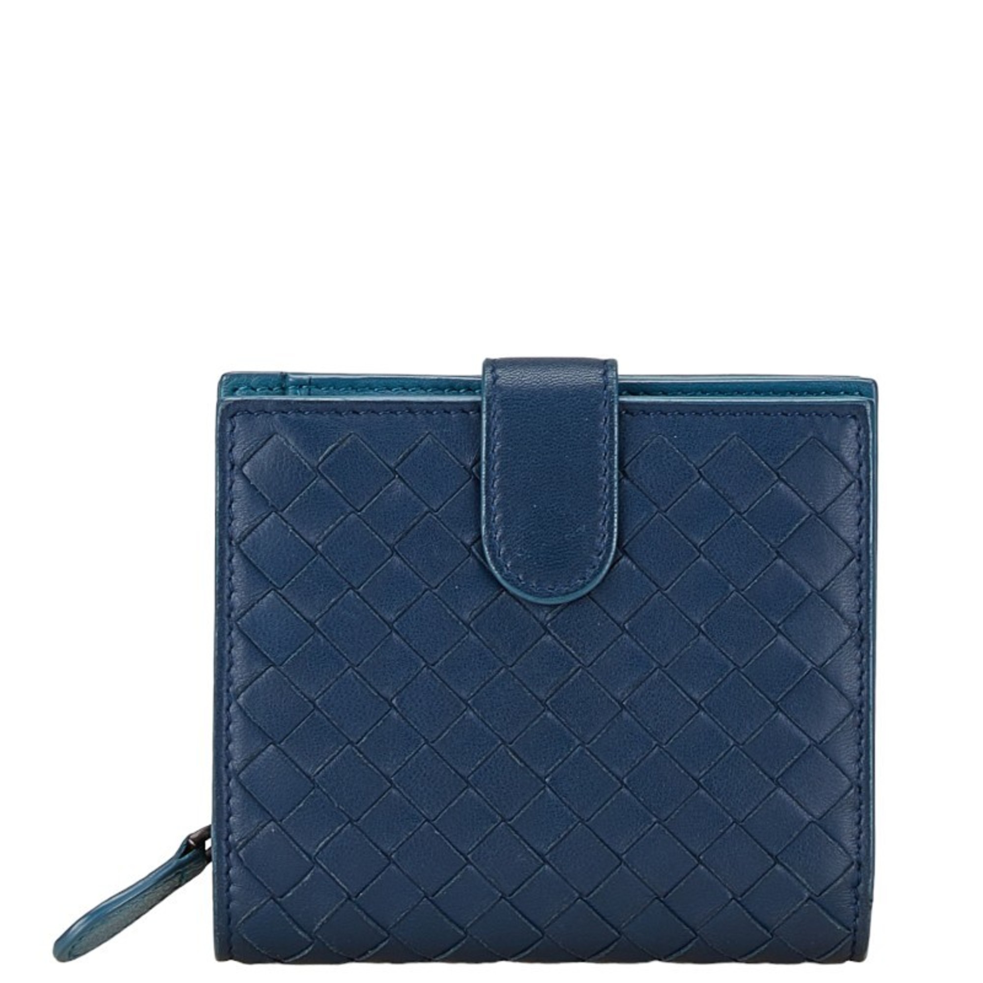 Bottega Veneta Intrellis Bi-fold Wallet Compact Blue Leather Women's BOTTEGAVENETA