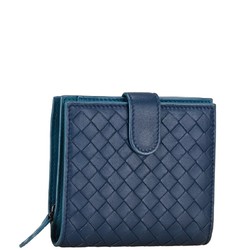 Bottega Veneta Intrellis Bi-fold Wallet Compact Blue Leather Women's BOTTEGAVENETA