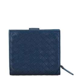 Bottega Veneta Intrellis Bi-fold Wallet Compact Blue Leather Women's BOTTEGAVENETA