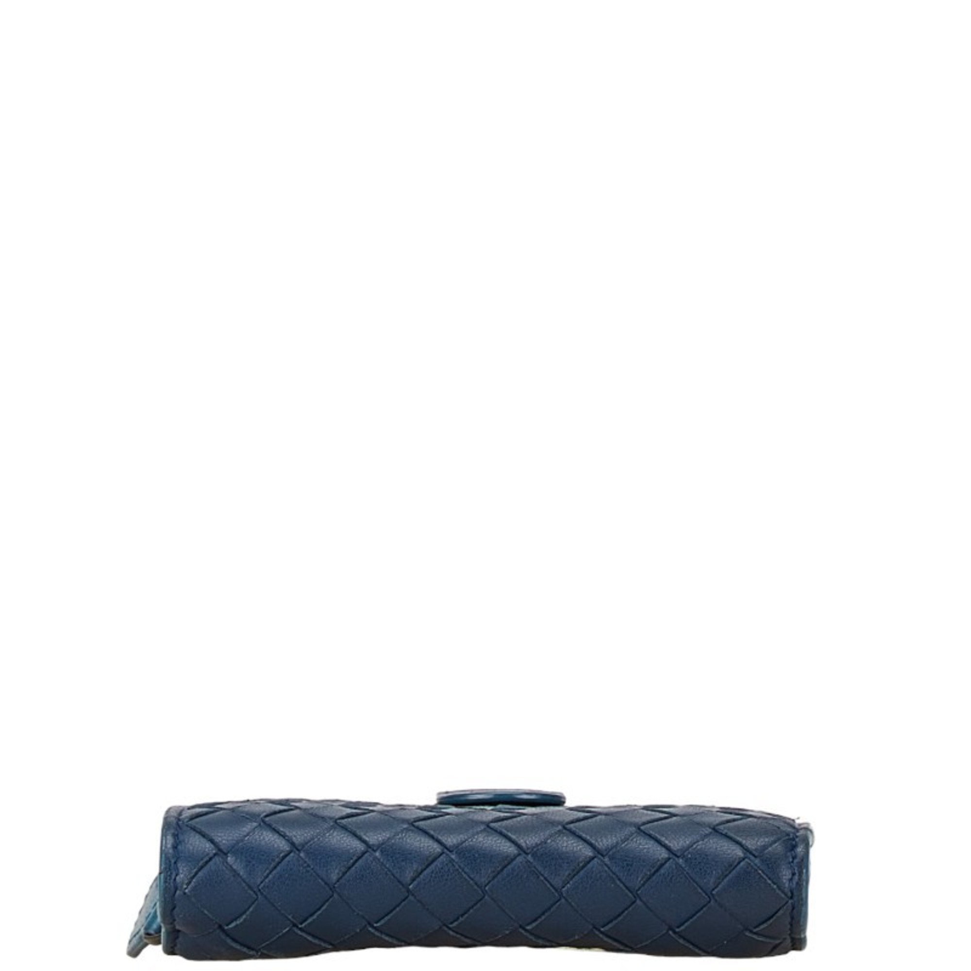 Bottega Veneta Intrellis Bi-fold Wallet Compact Blue Leather Women's BOTTEGAVENETA