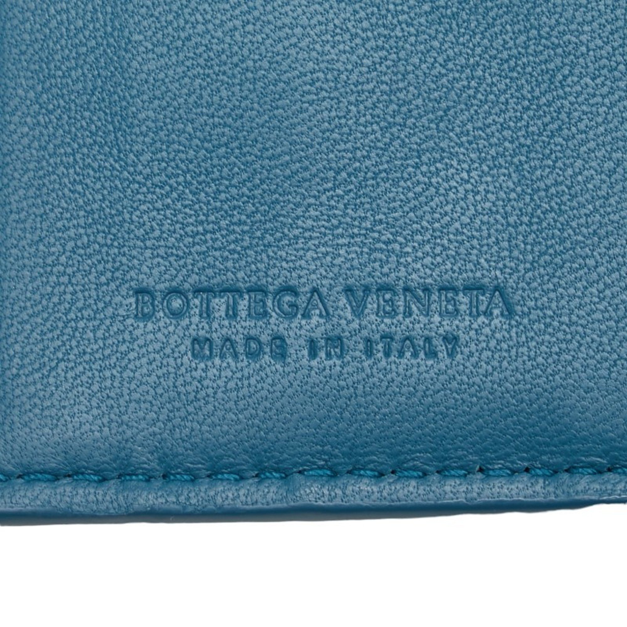 Bottega Veneta Intrellis Bi-fold Wallet Compact Blue Leather Women's BOTTEGAVENETA