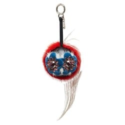 FENDI Monster Pompom Charm Bag Keychain Red Multicolor Fur Leather Women's