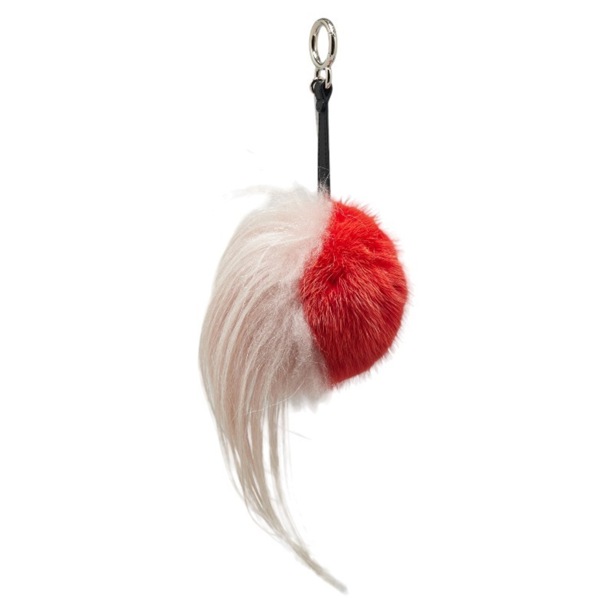 FENDI Monster Pompom Charm Bag Keychain Red Multicolor Fur Leather Women's