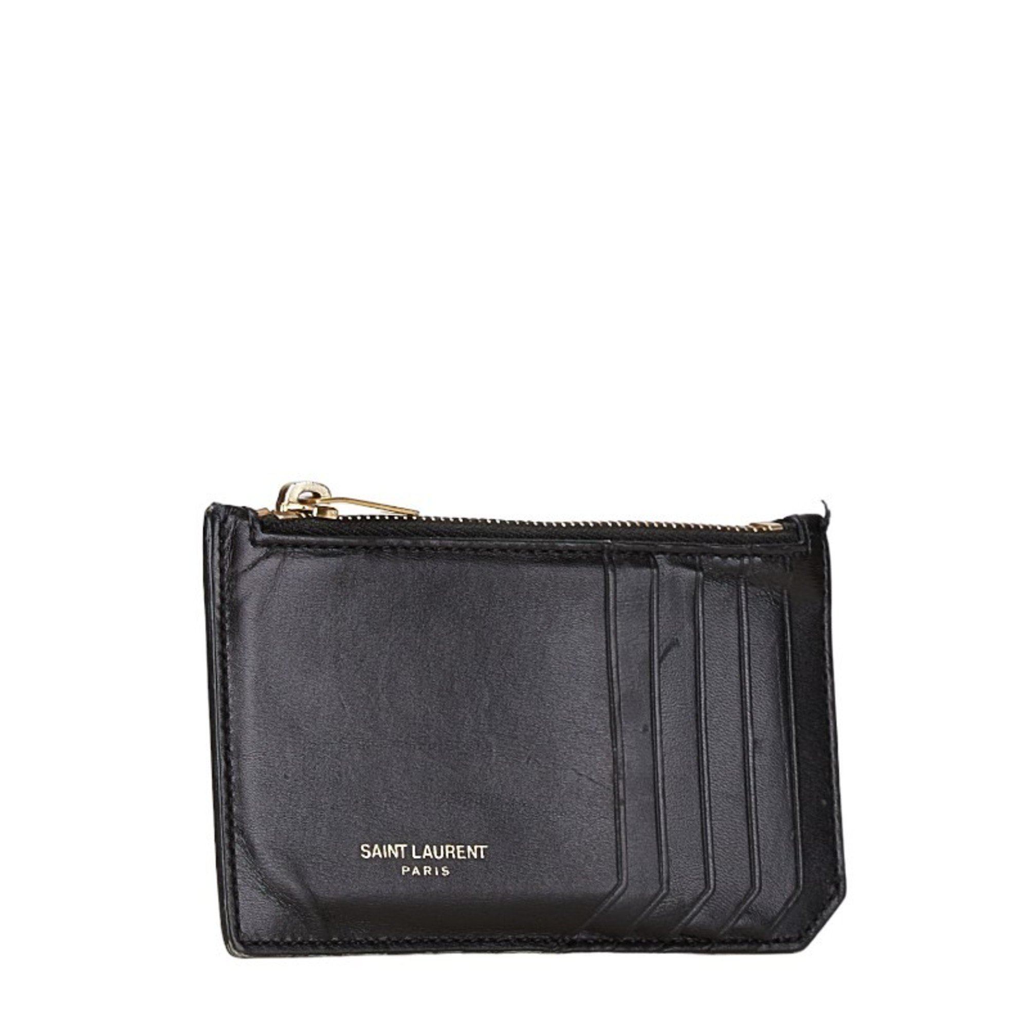 Saint Laurent Fragment Zip Card Case Black Leather Women's SAINT LAURENT