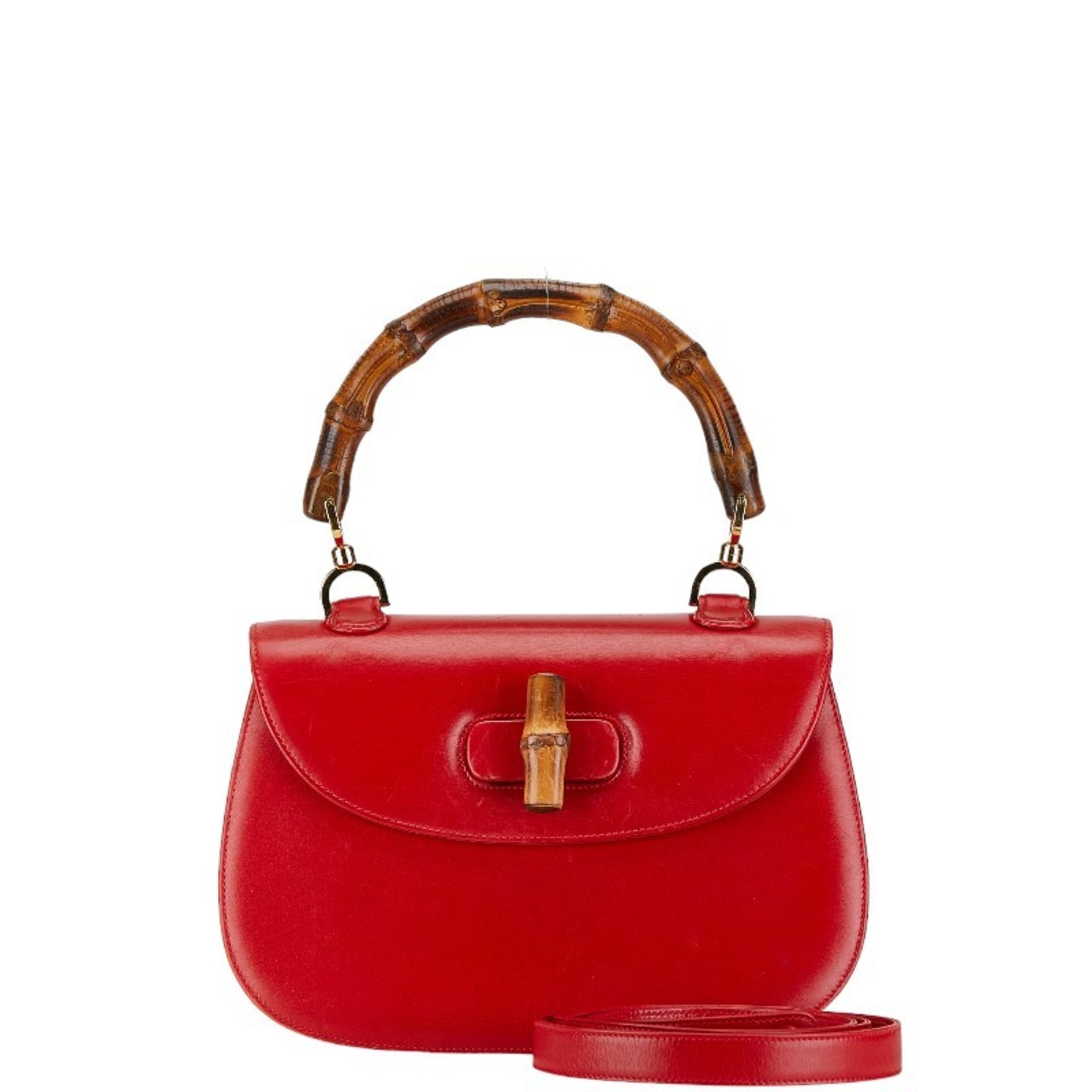 Gucci Bamboo Handbag Shoulder Bag 000.01.0633 Red Leather Women's GUCCI