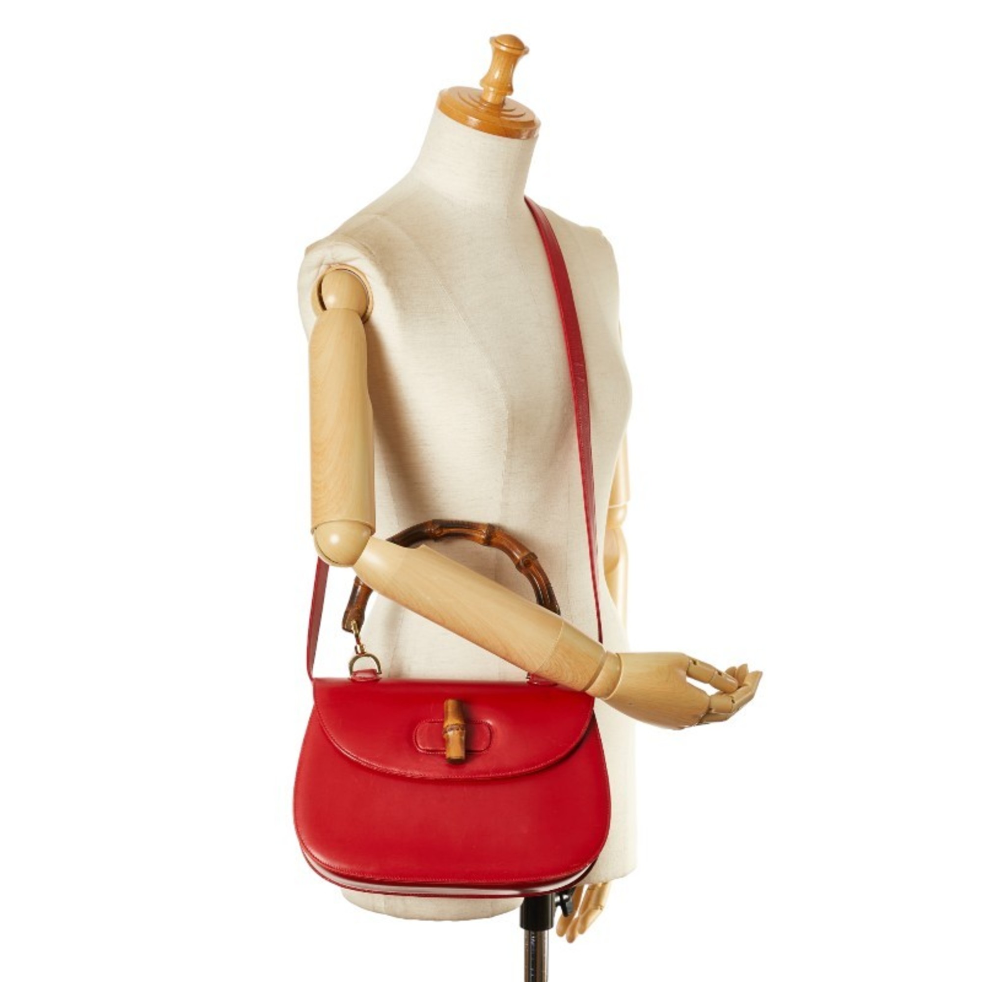 Gucci Bamboo Handbag Shoulder Bag 000.01.0633 Red Leather Women's GUCCI