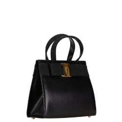 Salvatore Ferragamo Vara Ribbon Handbag Shoulder Bag Black Gold Leather Women's