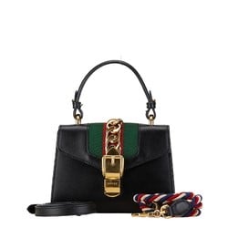 Gucci Sylvie Handbag Shoulder Bag 470270 Black Leather Women's GUCCI