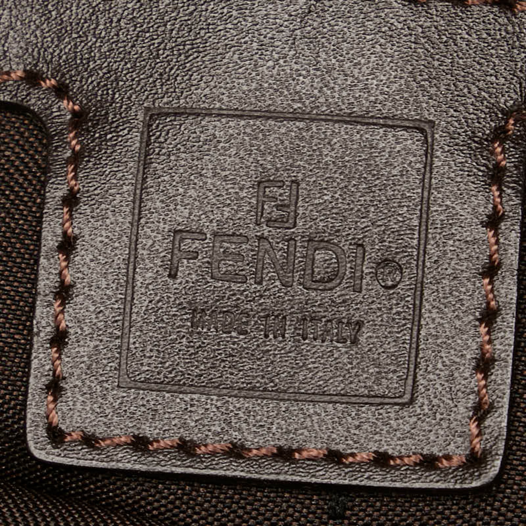 FENDI ZUCCA Mamma Bucket Bag Brown Canvas Leather Women's