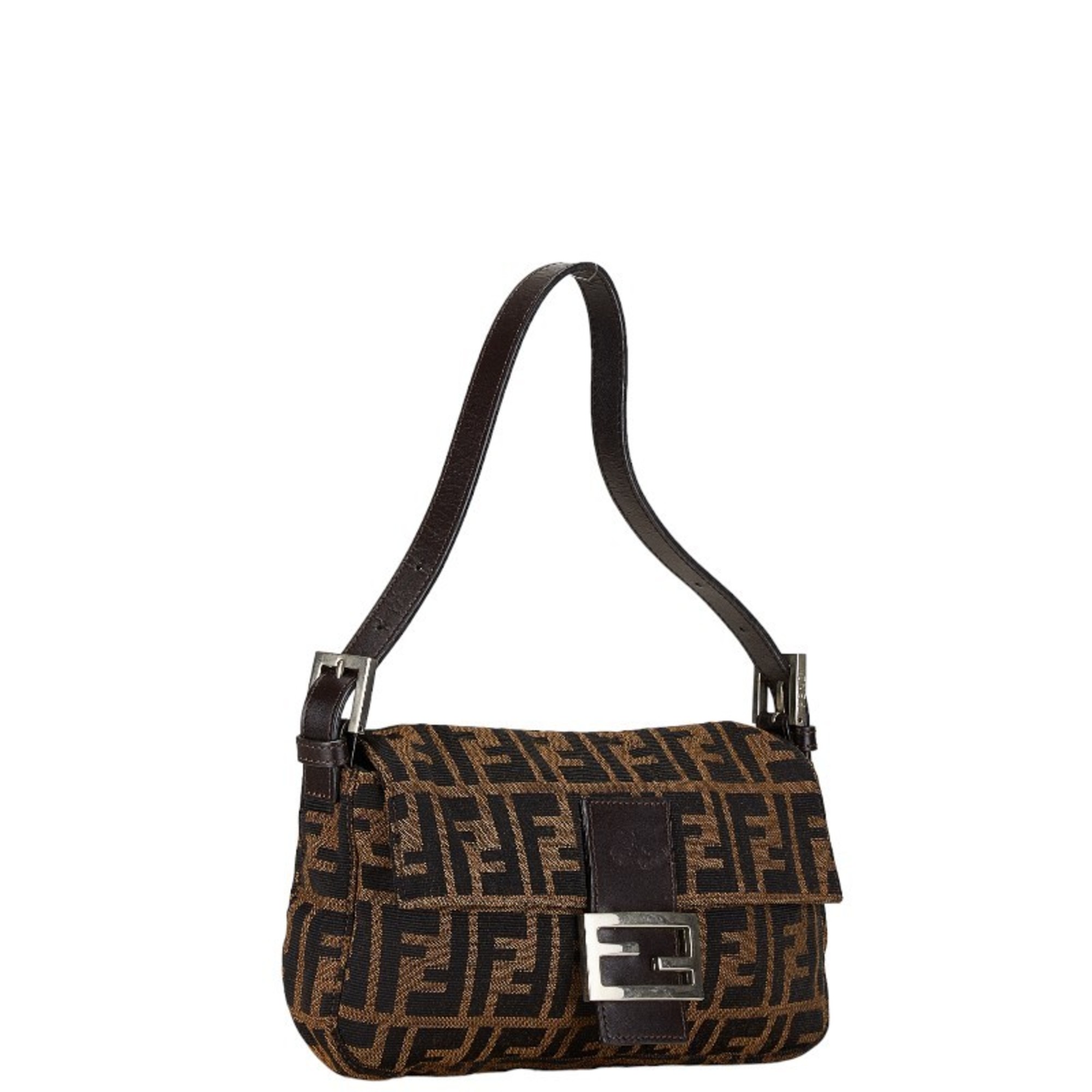 FENDI ZUCCA Mamma Bucket Bag Brown Canvas Leather Women's