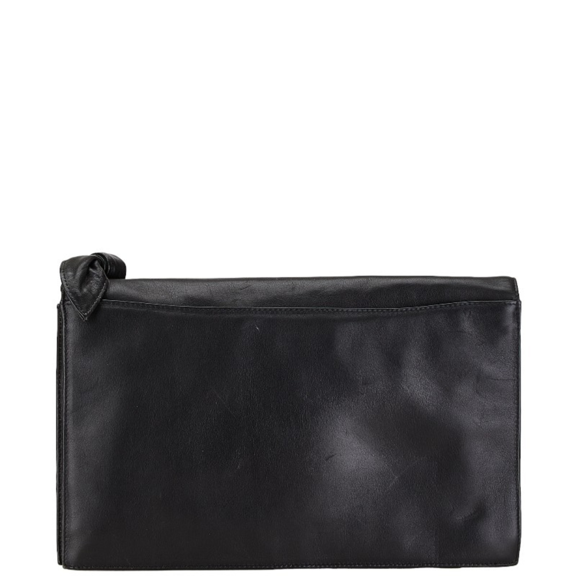 Valentino Bow Clutch Bag Second Black Leather Women's