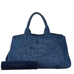 Prada Canapa L Triangle Plate Handbag Tote Bag B1872B Blue Denim Women's PRADA