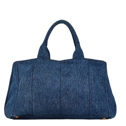 Prada Canapa L Triangle Plate Handbag Tote Bag B1872B Blue Denim Women's PRADA