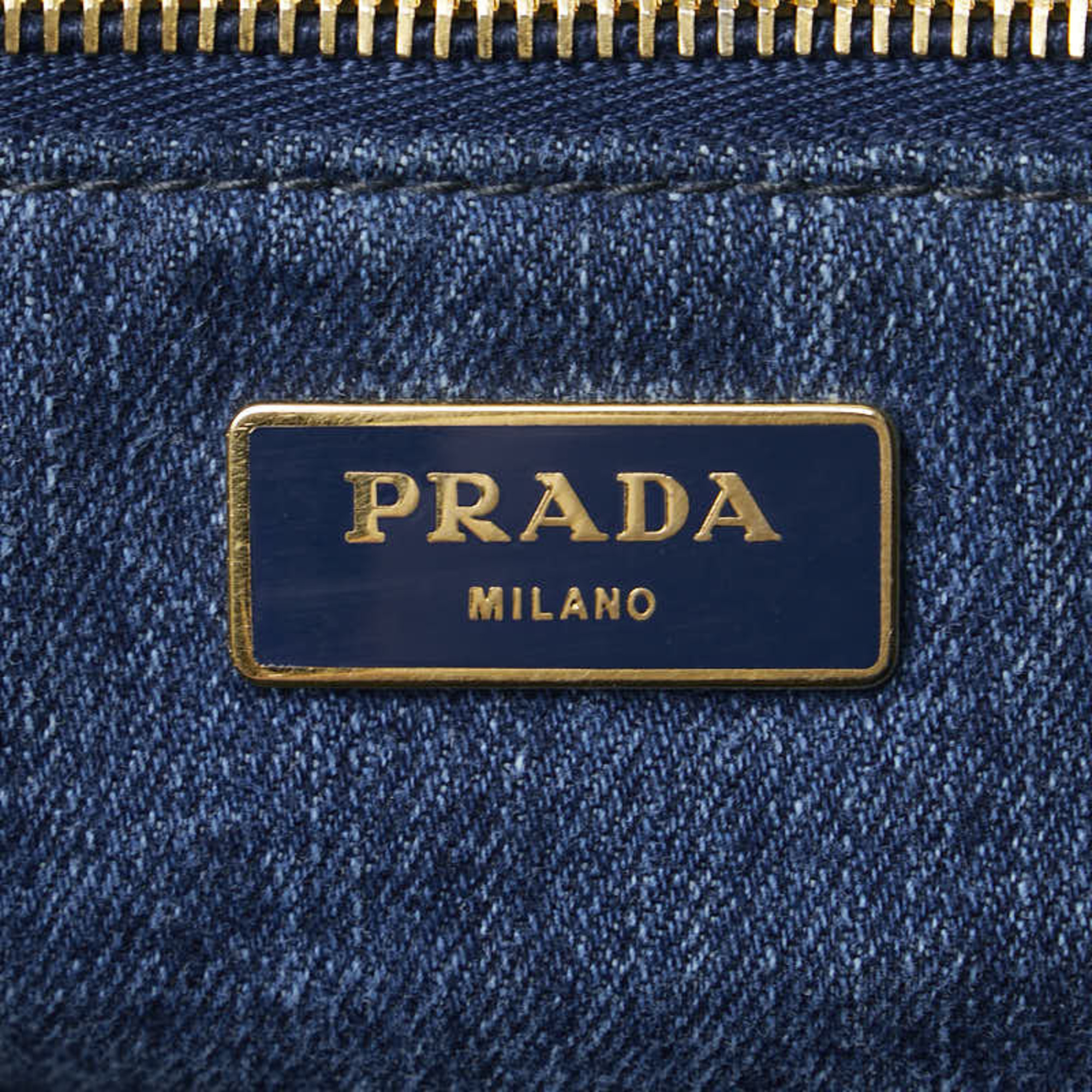 Prada Canapa L Triangle Plate Handbag Tote Bag B1872B Blue Denim Women's PRADA