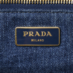 Prada Canapa L Triangle Plate Handbag Tote Bag B1872B Blue Denim Women's PRADA