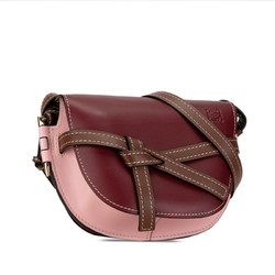 LOEWE Anagram Gate Shoulder Bag Pink Wine Red Brown Leather Women's