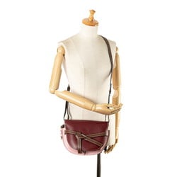 LOEWE Anagram Gate Shoulder Bag Pink Wine Red Brown Leather Women's