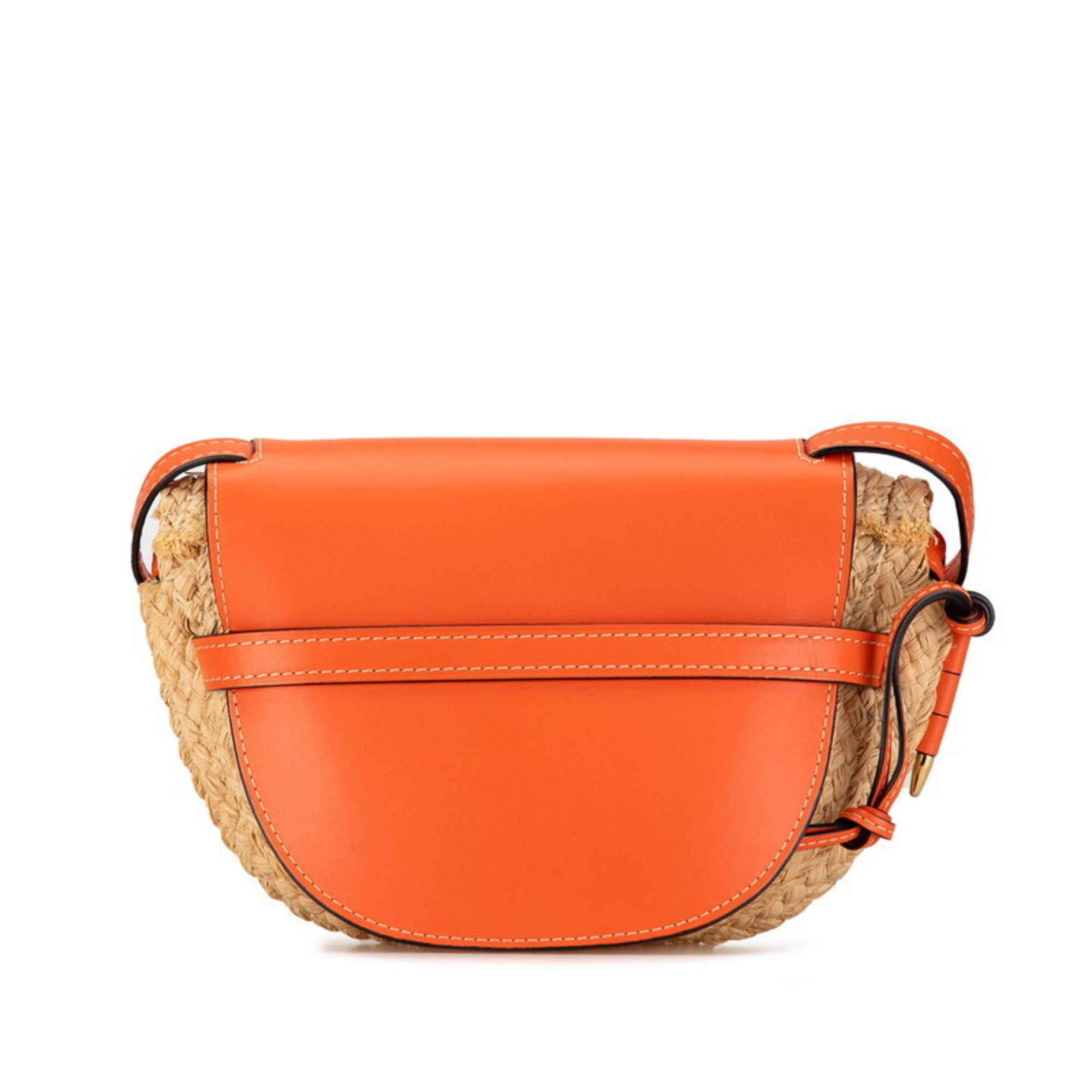 LOEWE Anagram Gate Shoulder Bag Beige Orange Raffia Leather Women's