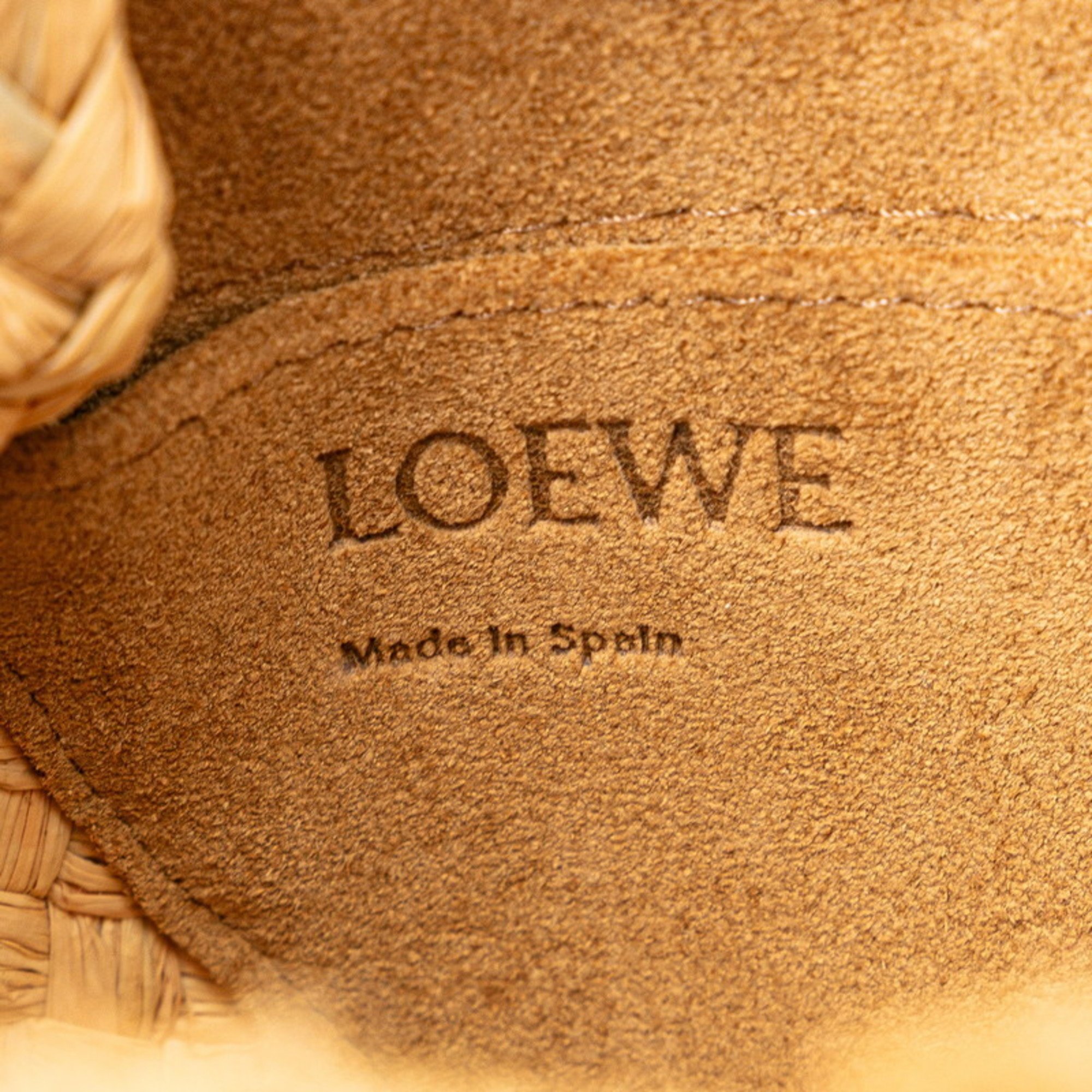 LOEWE Anagram Gate Shoulder Bag Beige Orange Raffia Leather Women's