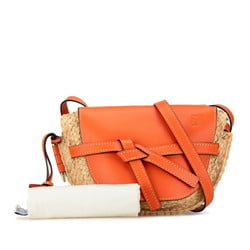 LOEWE Anagram Gate Shoulder Bag Beige Orange Raffia Leather Women's