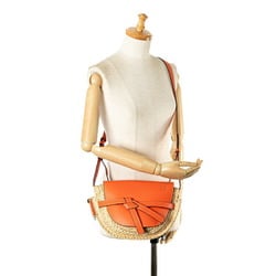 LOEWE Anagram Gate Shoulder Bag Beige Orange Raffia Leather Women's