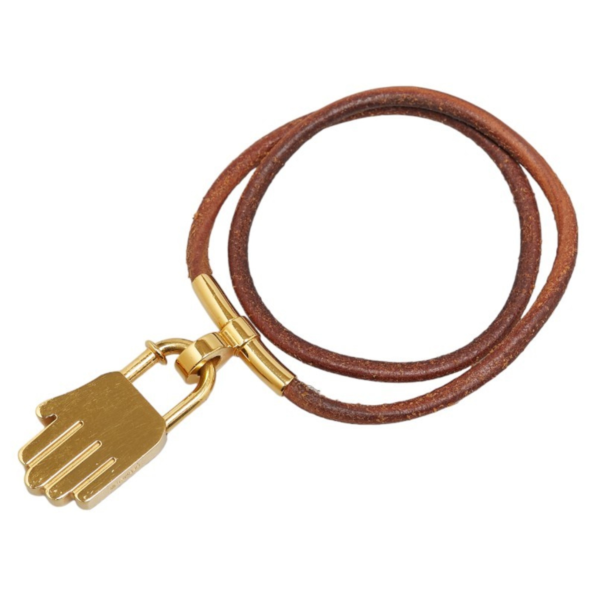 Hermes ANNEE DE LA MAIN hand motif choker gold brown plated leather women's HERMES