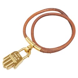 Hermes ANNEE DE LA MAIN hand motif choker gold brown plated leather women's HERMES