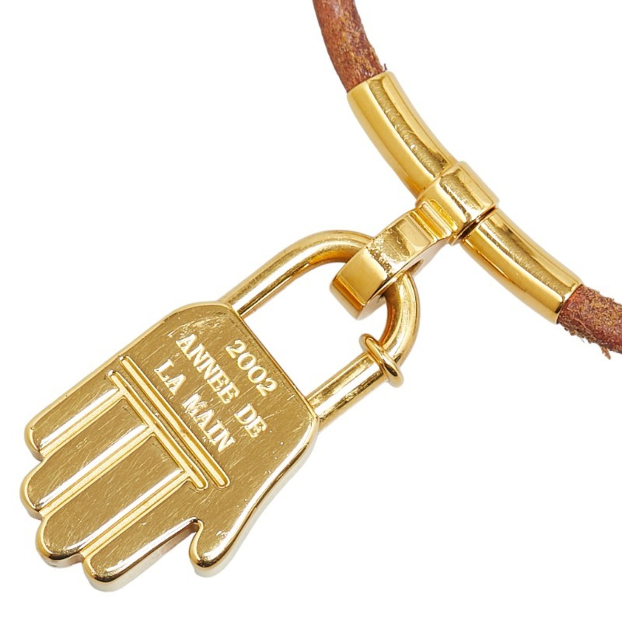 Hermes ANNEE DE LA MAIN hand motif choker gold brown plated leather women's HERMES