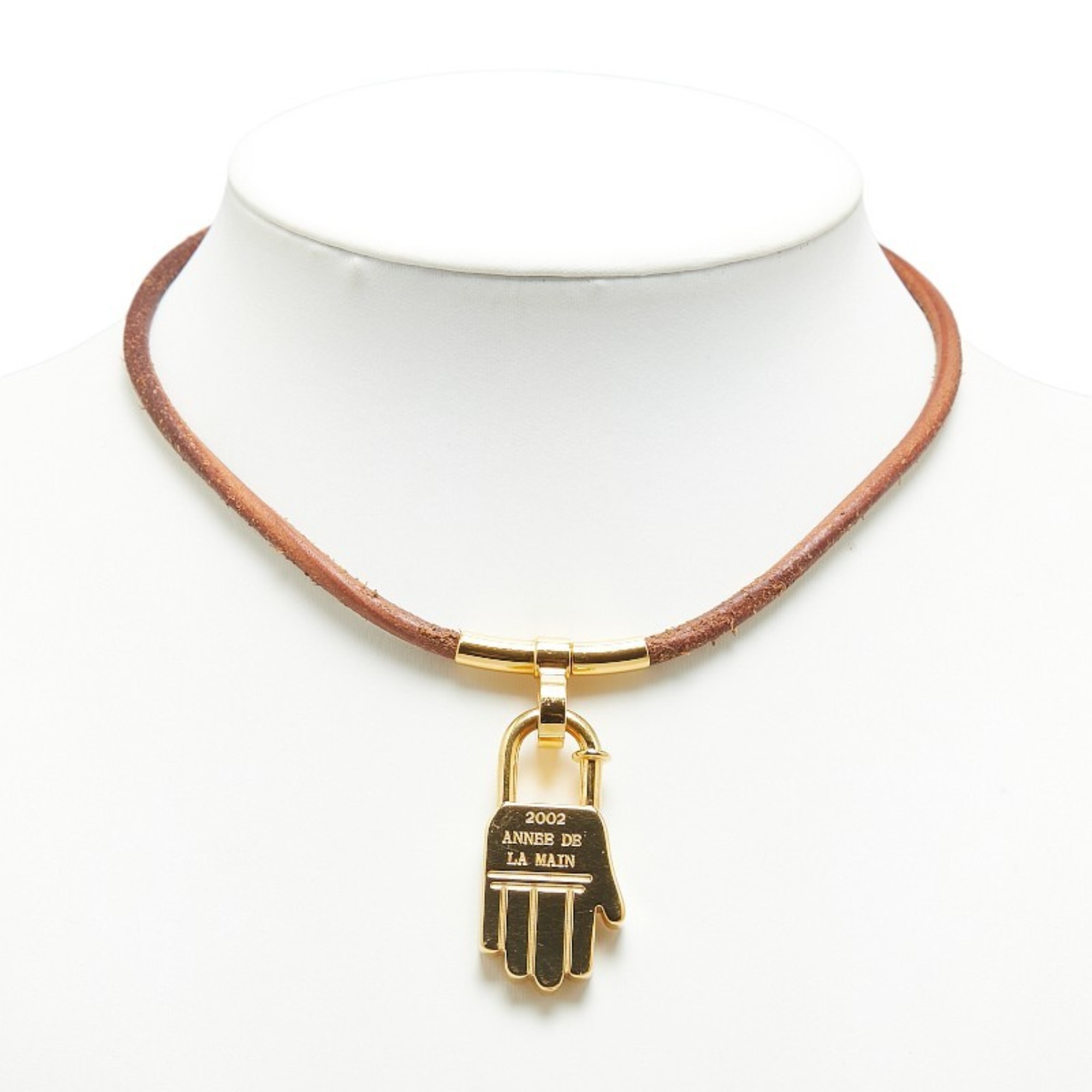 Hermes ANNEE DE LA MAIN hand motif choker gold brown plated leather women's HERMES