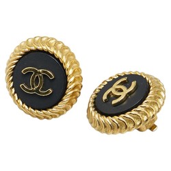 Chanel Coco Mark Earrings Gold Black Plated Plastic Women's CHANEL