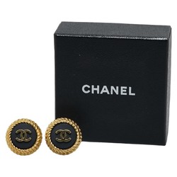 Chanel Coco Mark Earrings Gold Black Plated Plastic Women's CHANEL