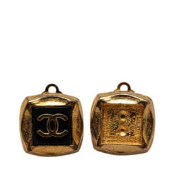 Chanel Coco Mark Earrings Gold Black Plated Women's CHANEL