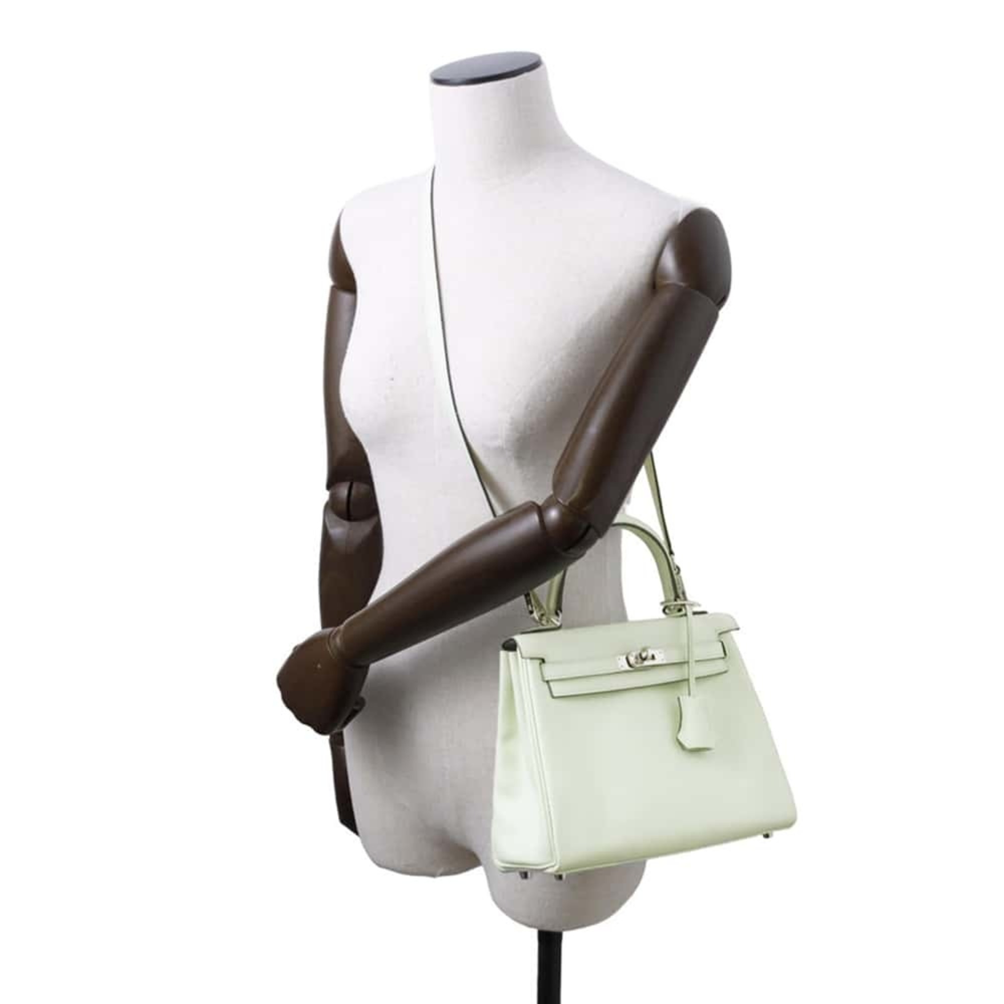 Hermes handbag Kelly 25, in-stitched, Vert Fizz, Swift, U-stamped, 2-way shoulder bag