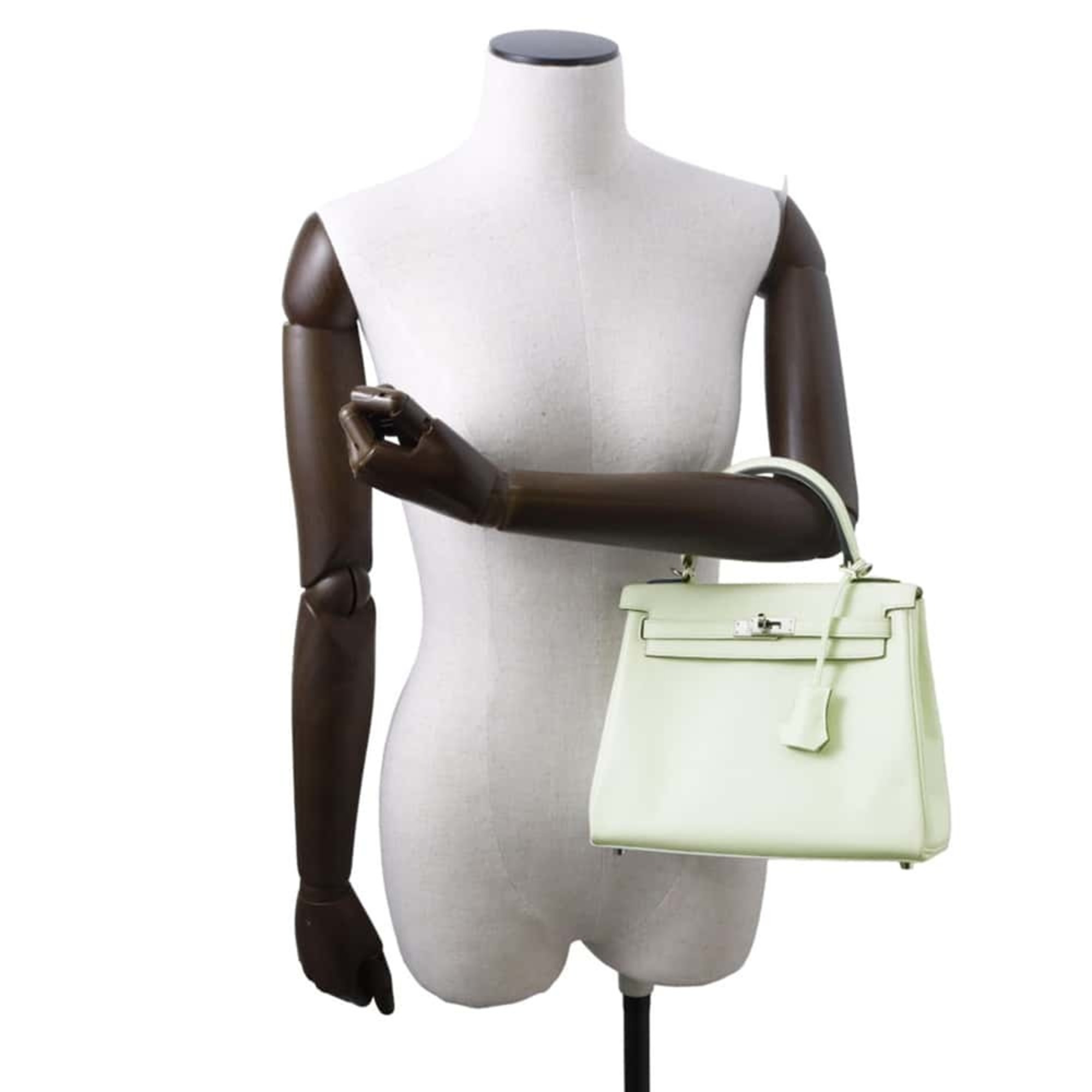 Hermes handbag Kelly 25, in-stitched, Vert Fizz, Swift, U-stamped, 2-way shoulder bag